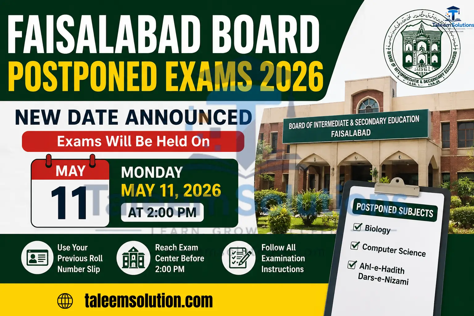 New Date Announced for Postponed Faisalabad Board Exams
