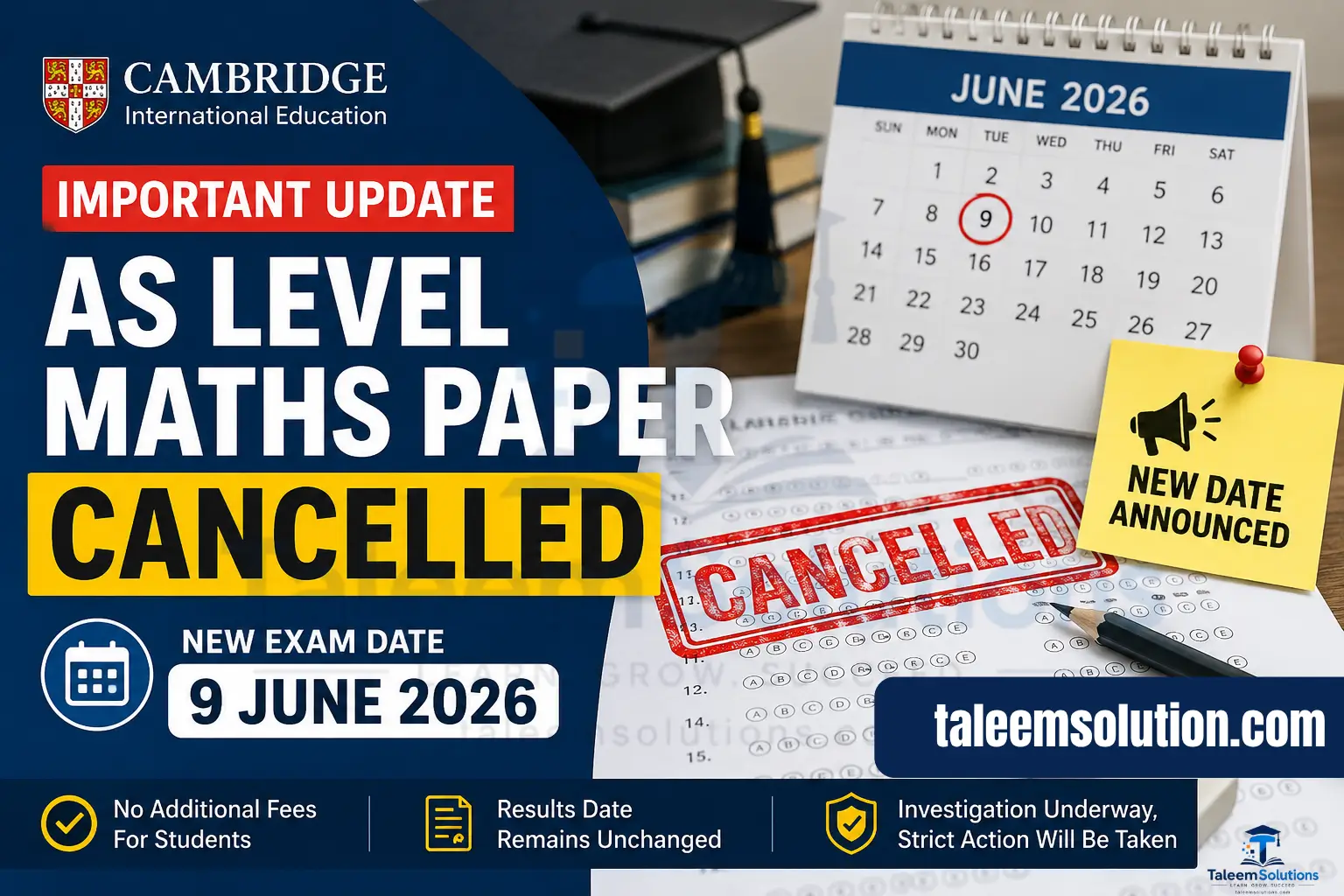 New Date for Cancelled AS Level Maths Exam