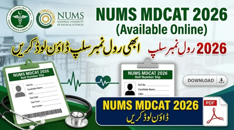NUMS MDCAT 2026 Roll Number Slip Available Online