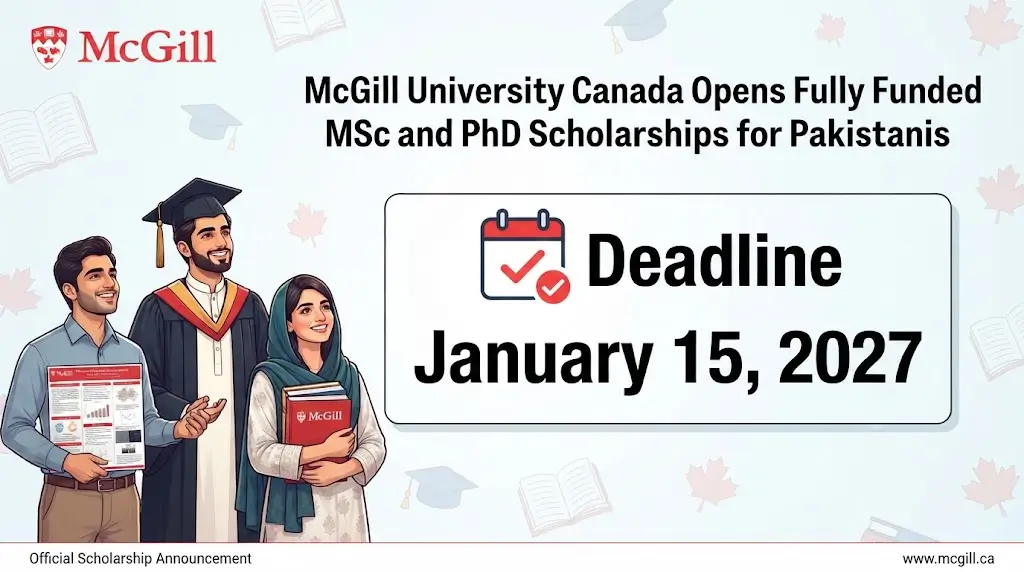 McGill University Canada Announces Fully Funded MSc and PhD Scholarships for Pakistani Students